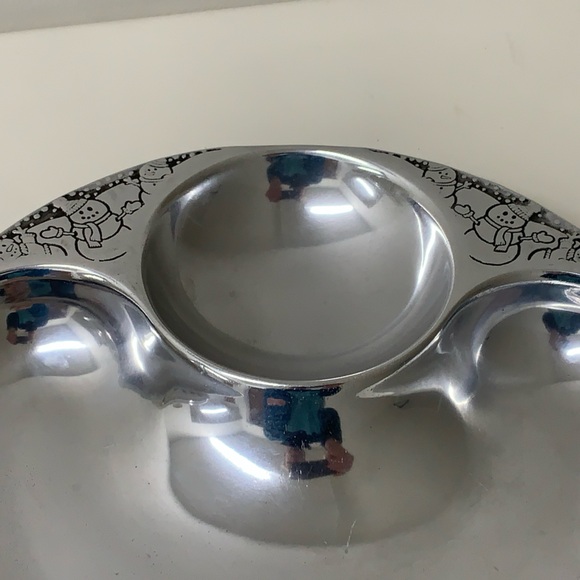 Vintage Wilton Armetale Snowman Solid Pewter Chip & Dip Tray Plate Snack Platter - Picture 16 of 16